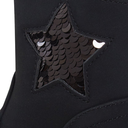 Girls Sequin Star Ankle Boots Kids Infants Flat Winter Shoes Zip Fastening Size