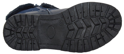 Girls Mid Calf Fur Trim Boots Kids Zip Fastening Biker Flat Boots Winter Shoes