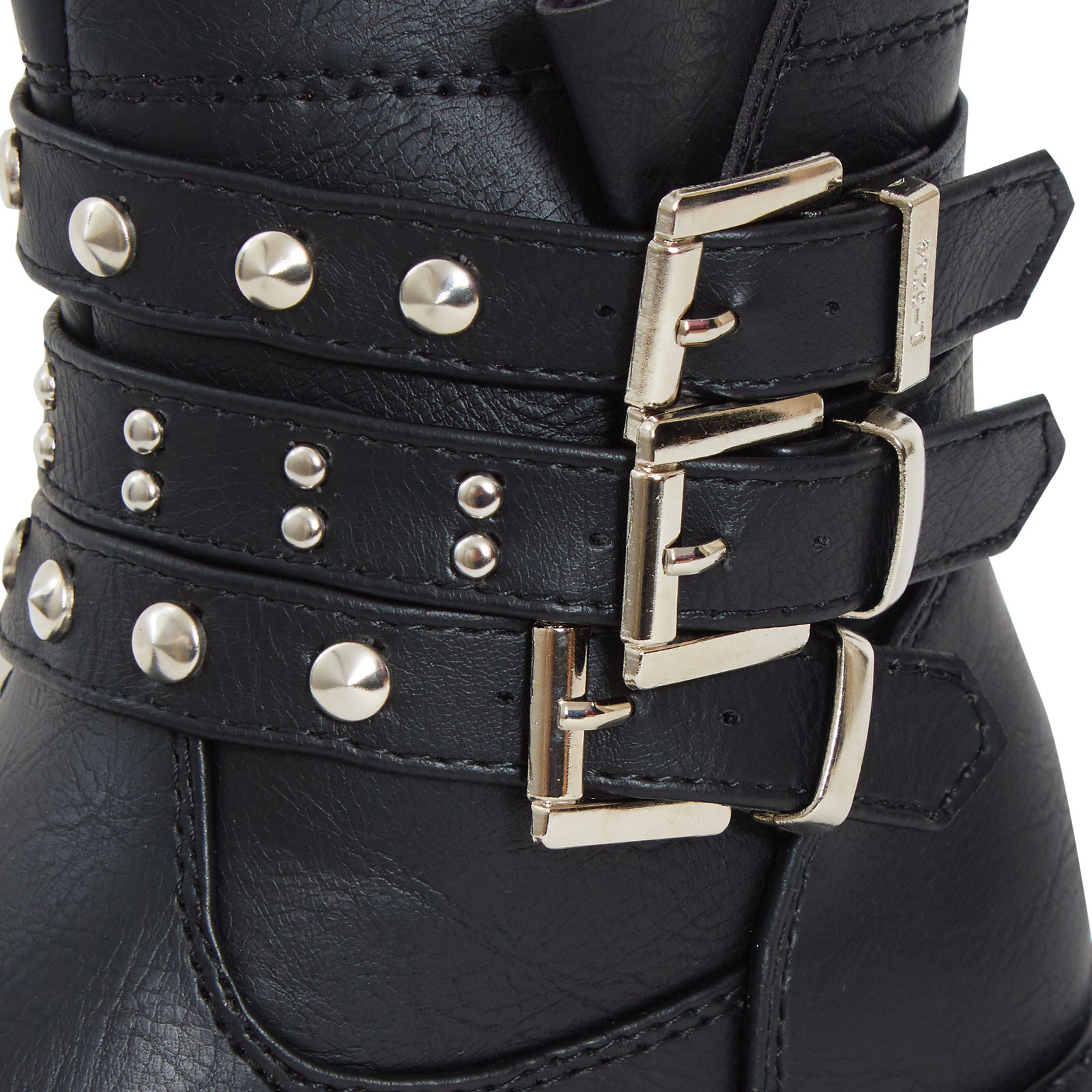 Girls Mid Calf Studded Buckle Biker Boots Older Kids Zip Fastening Winter Shoes