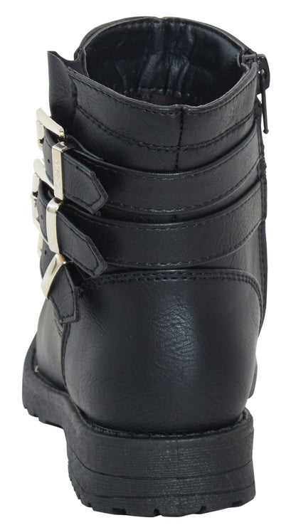 Girls Mid Calf Studded Buckle Biker Boots Older Kids Zip Fastening Winter Shoes