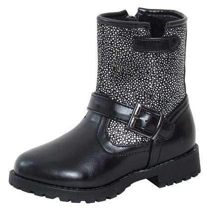 Girls Mid Calf Silver Glitter Effect Older Kids Zip Fastening Winter Shoes Size