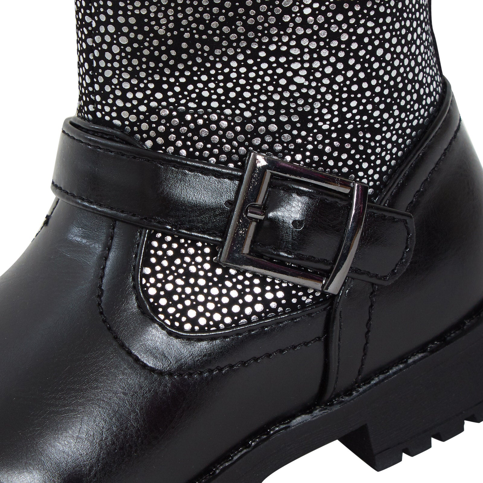 Girls Mid Calf Silver Glitter Effect Older Kids Zip Fastening Winter Shoes Size