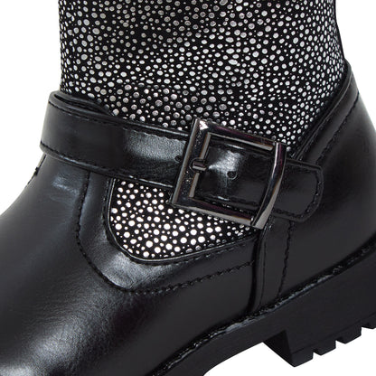 Girls Mid Calf Silver Glitter Effect Older Kids Zip Fastening Winter Shoes Size