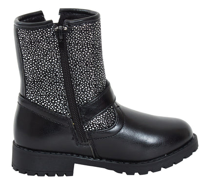 Girls Mid Calf Silver Glitter Effect Older Kids Zip Fastening Winter Shoes Size
