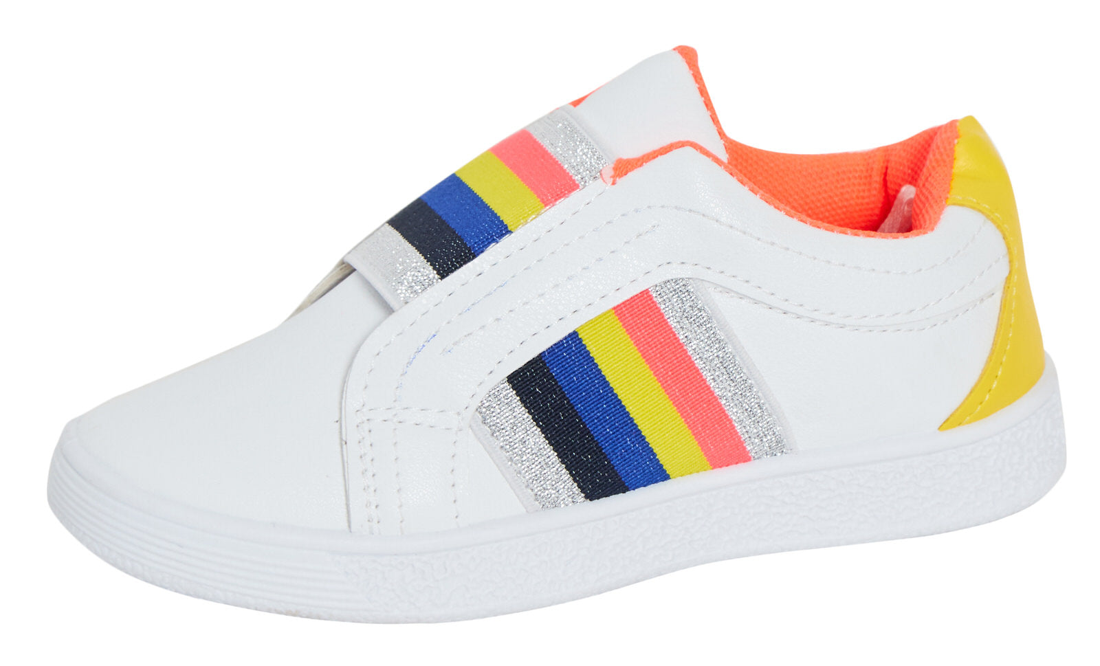 Girls Rainbow Stripe Slip On Pumps Kids Glitter Sports Trainers Flat Summer Shoe