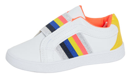 Girls Rainbow Stripe Slip On Pumps Kids Glitter Sports Trainers Flat Summer Shoe