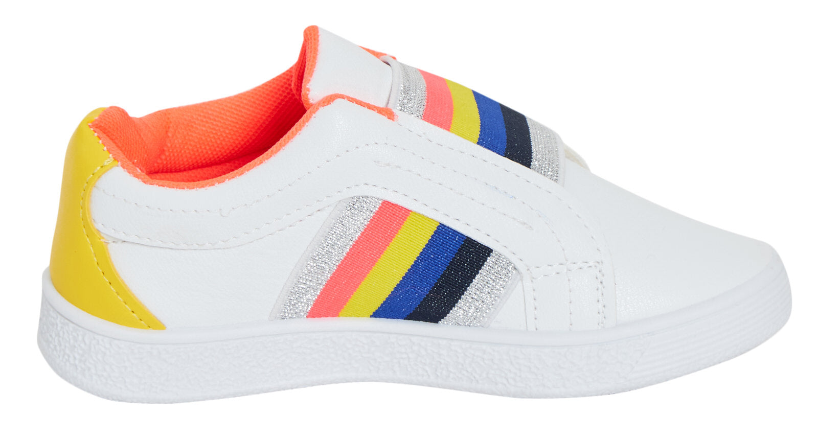 Girls Rainbow Stripe Slip On Pumps Kids Glitter Sports Trainers Flat Summer Shoe