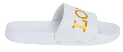 Womens Love Slogan Sliders Ladies Summer Sandals Pool Shoes Flip Flops Slippers