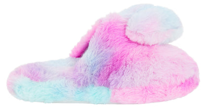 Girls Rainbow Heart Slippers Kids Slip On Mules Open Back Faux Fur House Shoes