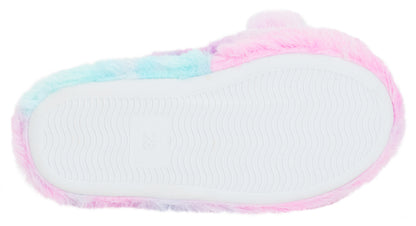 Girls Rainbow Heart Slippers Kids Slip On Mules Open Back Faux Fur House Shoes