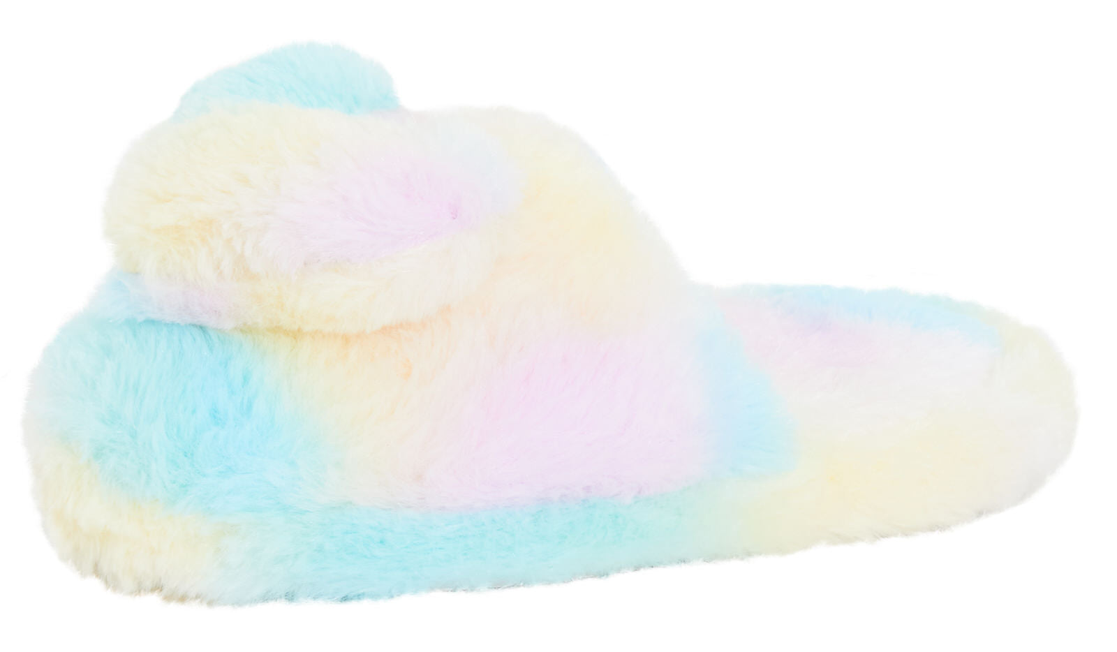 Girls Rainbow Heart Slippers Kids Slip On Mules Open Back Faux Fur House Shoes
