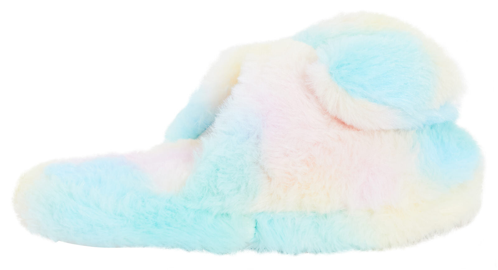 Girls Rainbow Heart Slippers Kids Slip On Mules Open Back Faux Fur House Shoes