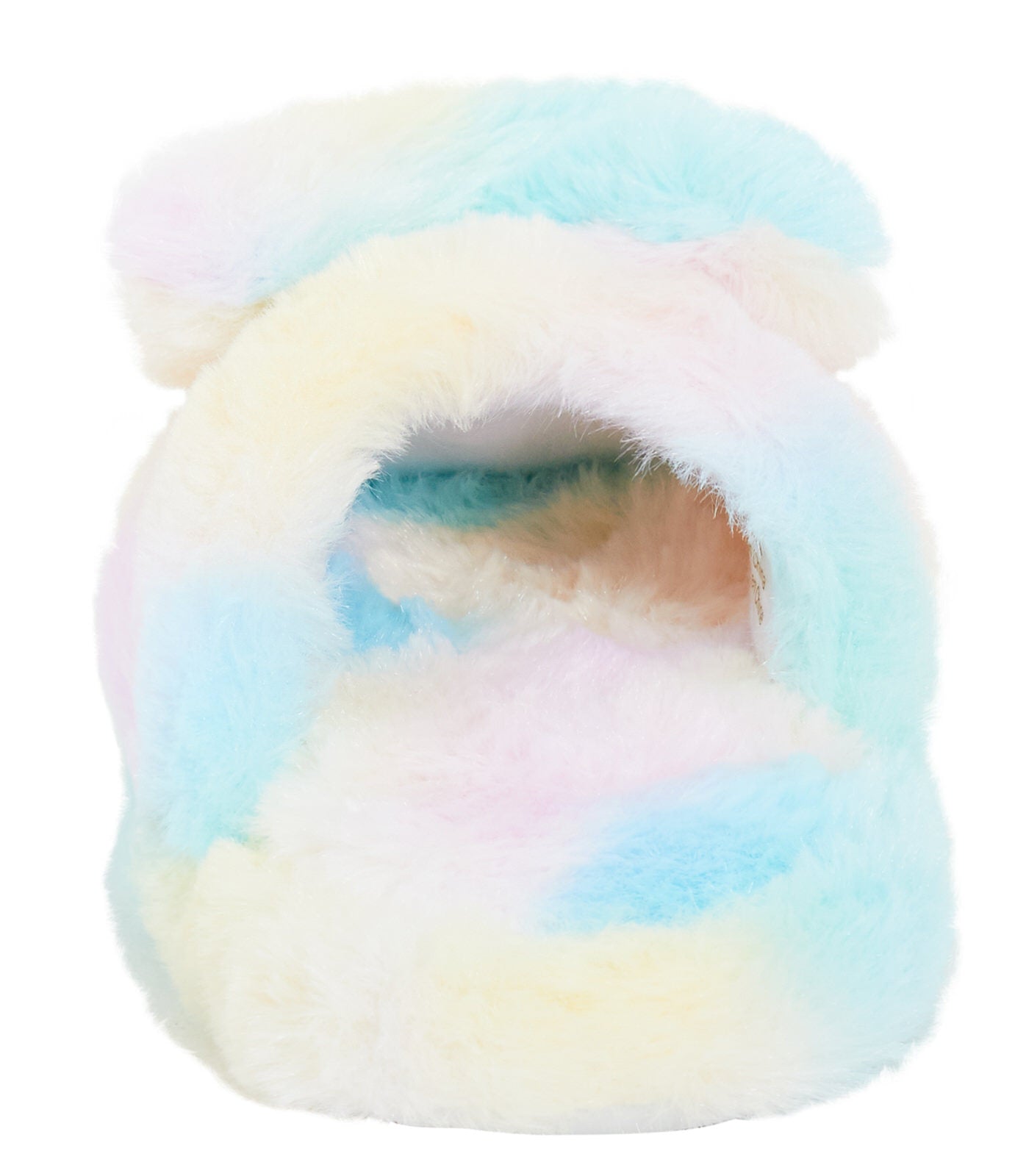 Girls Rainbow Heart Slippers Kids Slip On Mules Open Back Faux Fur House Shoes