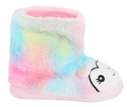 Girls Rainbow Llama Slippers Boots Kids Faux Fur Slipper Booties House Shoes