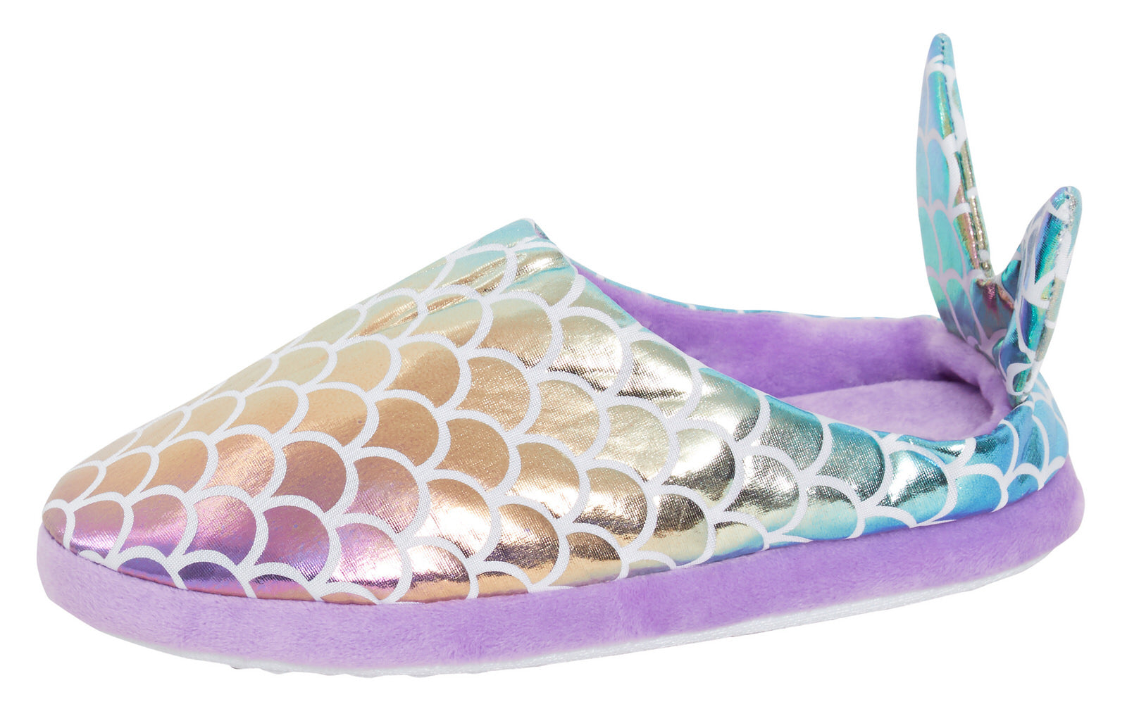 Girls Open Back 3D Mermaid Slippers Teens Metallic Glitter Novelty House Shoes