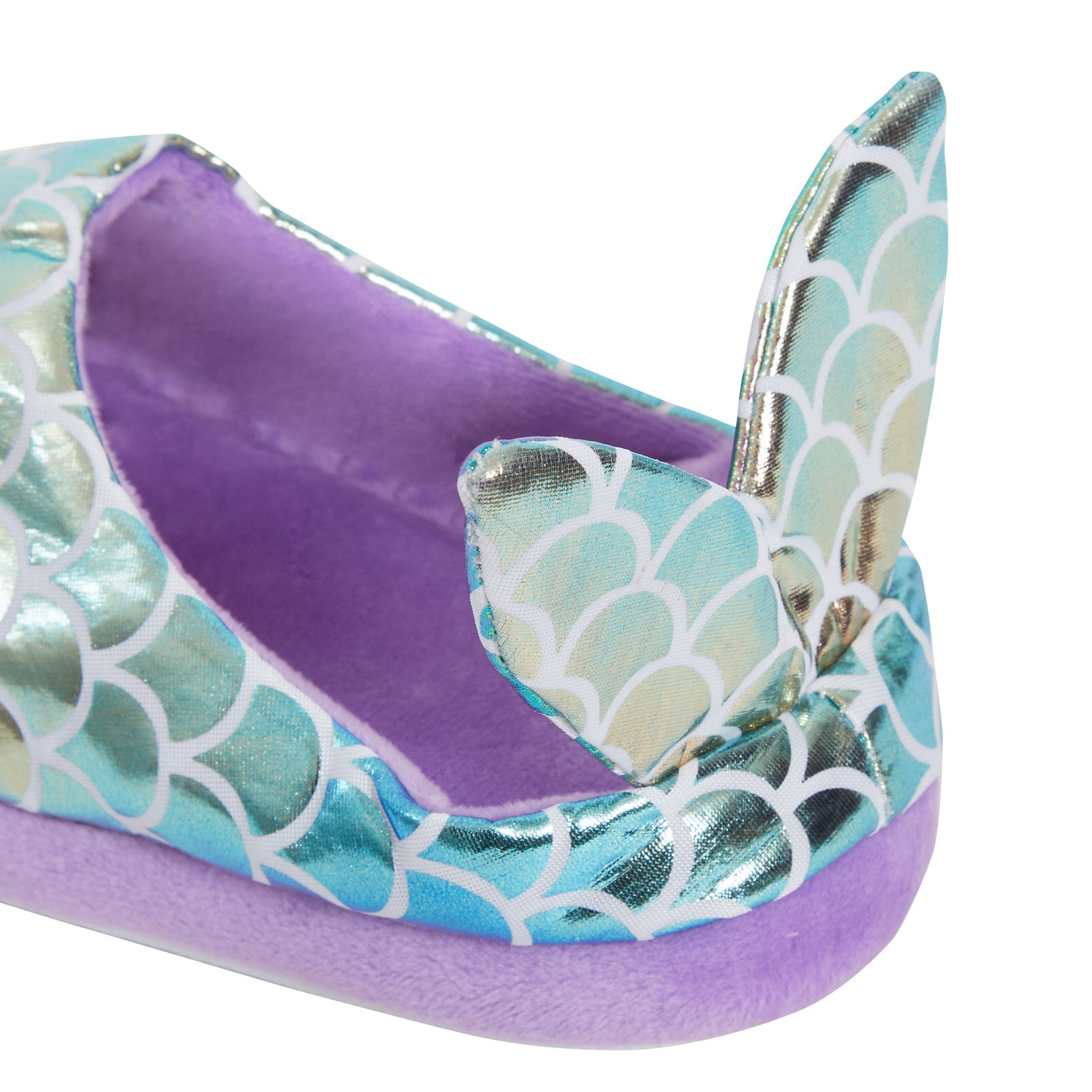 Girls Open Back 3D Mermaid Slippers Teens Metallic Glitter Novelty House Shoes