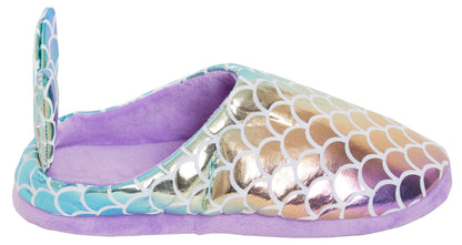 Girls Open Back 3D Mermaid Slippers Teens Metallic Glitter Novelty House Shoes