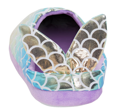 Girls Open Back 3D Mermaid Slippers Teens Metallic Glitter Novelty House Shoes