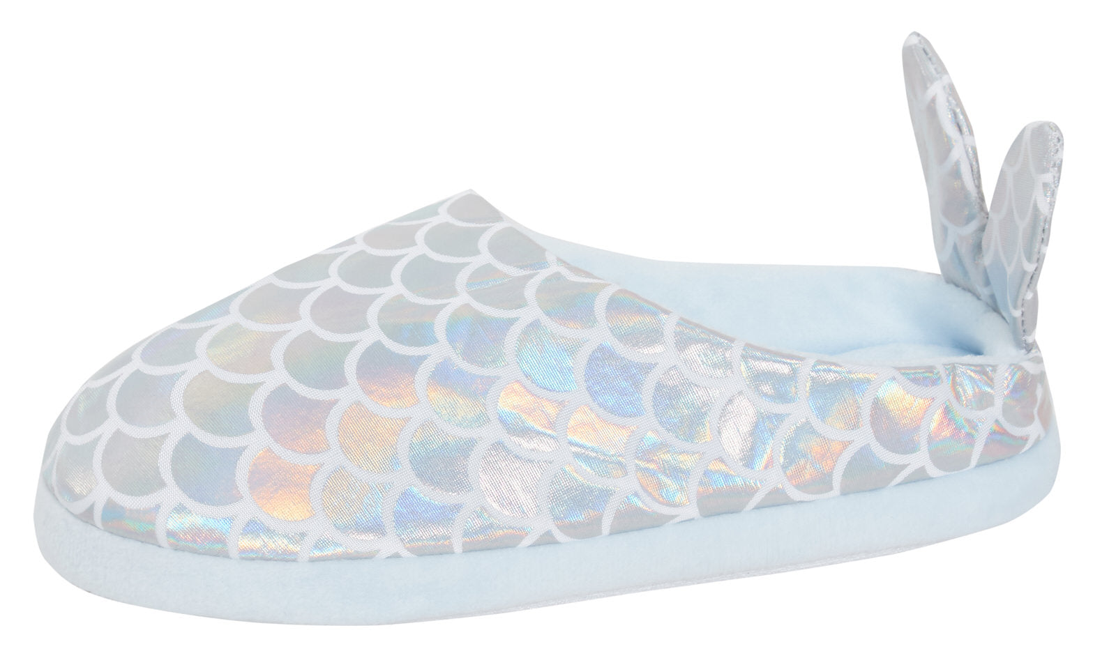 Girls Open Back 3D Mermaid Slippers Teens Metallic Glitter Novelty House Shoes
