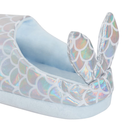 Girls Open Back 3D Mermaid Slippers Teens Metallic Glitter Novelty House Shoes