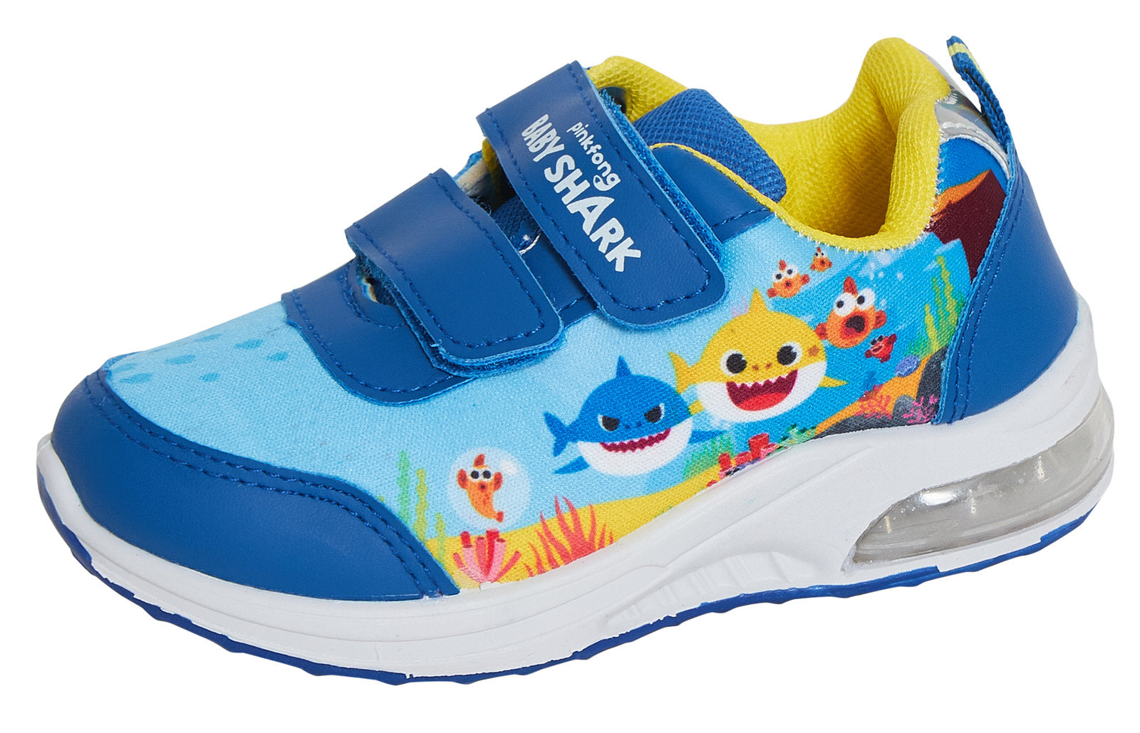 Boys Baby Shark Light Up Sports Trainers Kids Easy Fasten Skate Shoes Blue Pumps