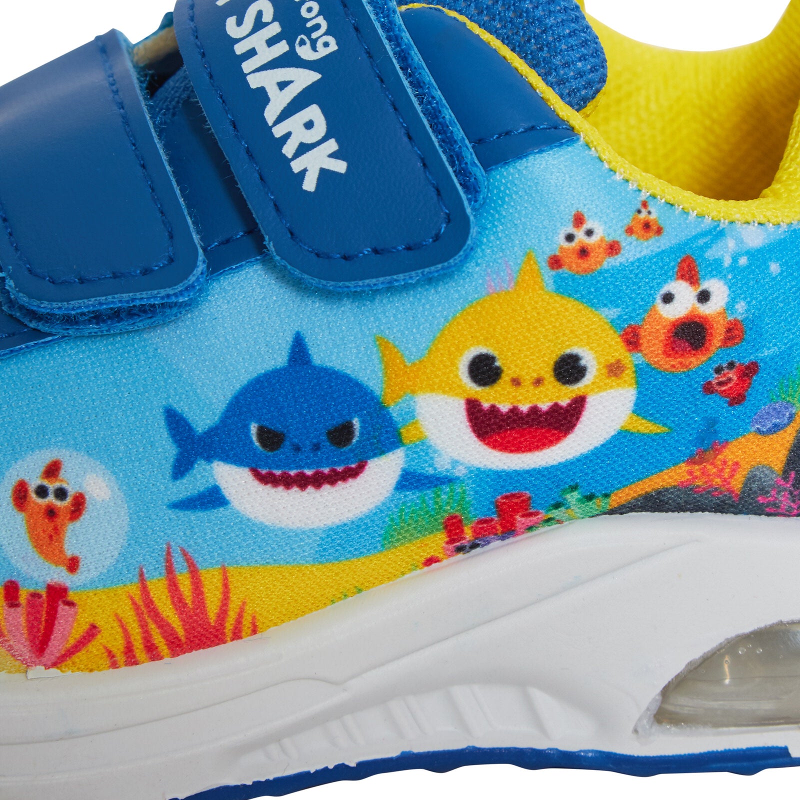 Boys Baby Shark Light Up Sports Trainers Kids Easy Fasten Skate Shoes Blue Pumps