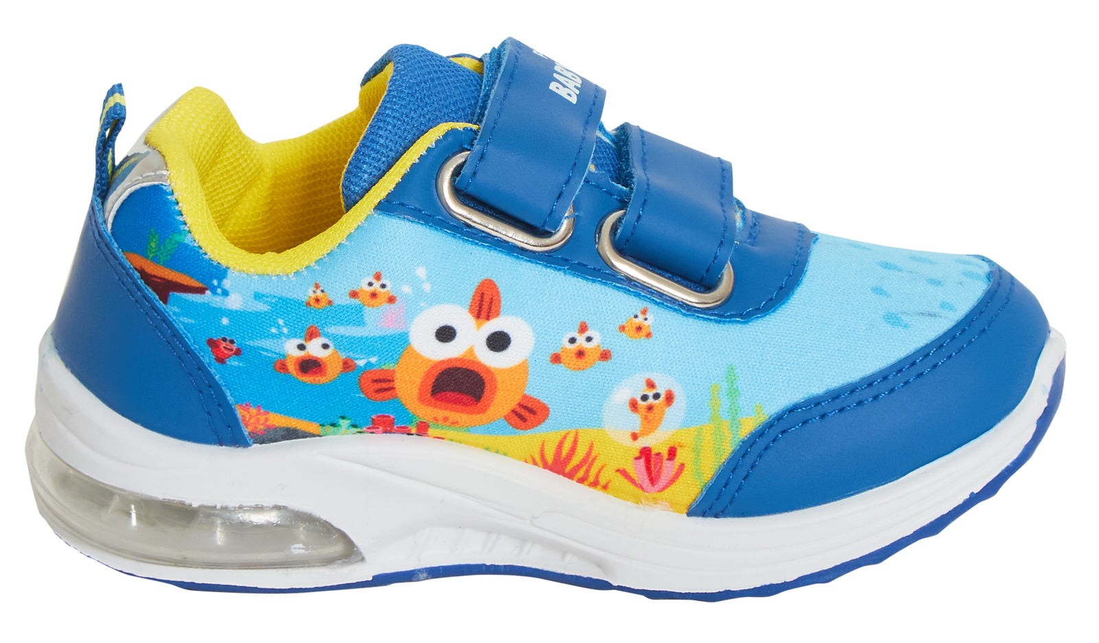 Boys Baby Shark Light Up Sports Trainers Kids Easy Fasten Skate Shoes Blue Pumps