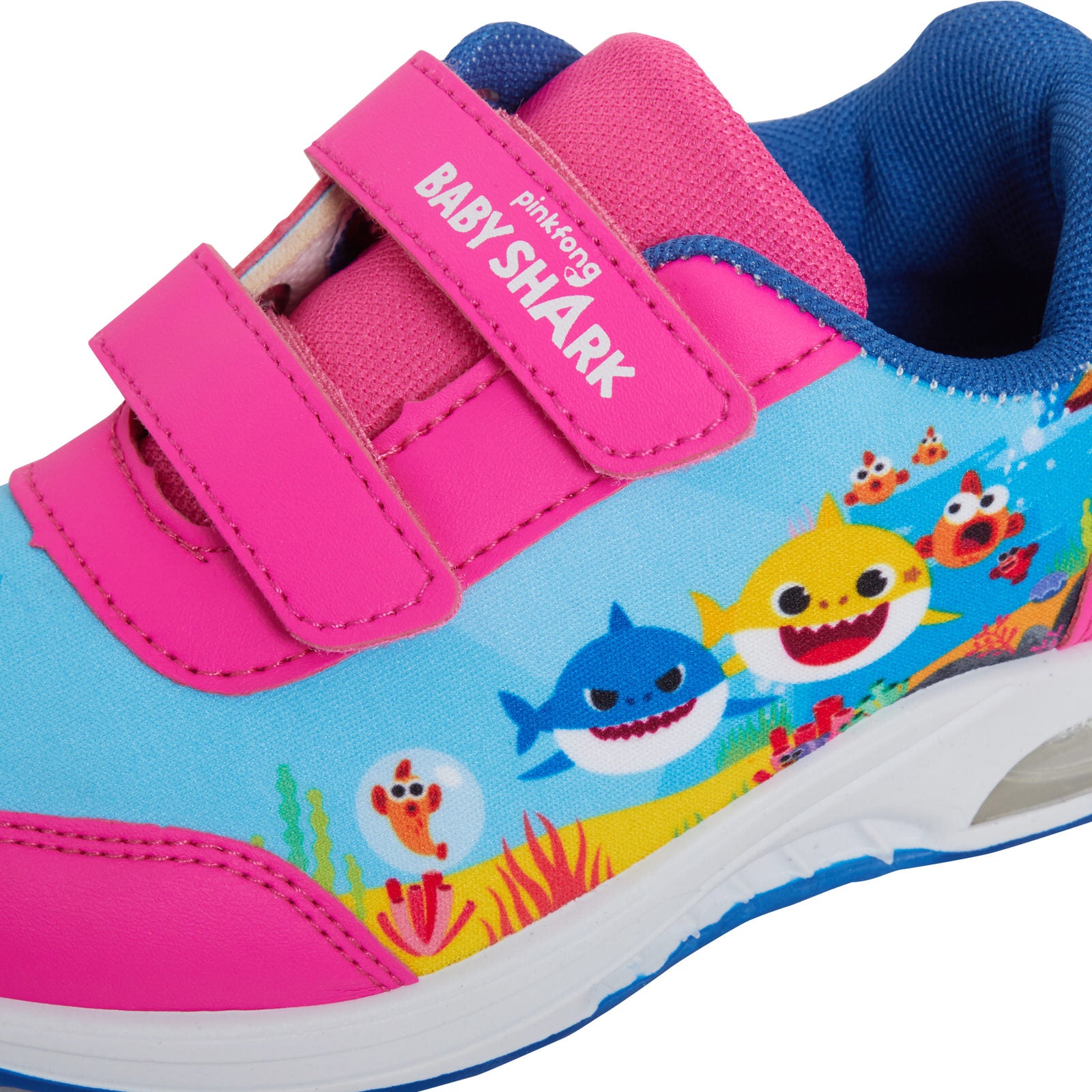 Girls Baby Shark Light Up Trainers Kids Easy Fasten Flashing Lights Sports Shoes