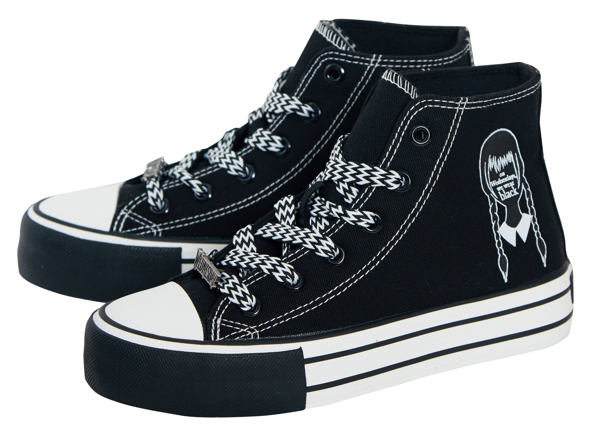 Womens Teen Girls Wednesday Hi Top Trainers Laces Platform Pumps Black Plimsolls