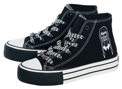 Womens Teen Girls Wednesday Hi Top Trainers Laces Platform Pumps Black Plimsolls