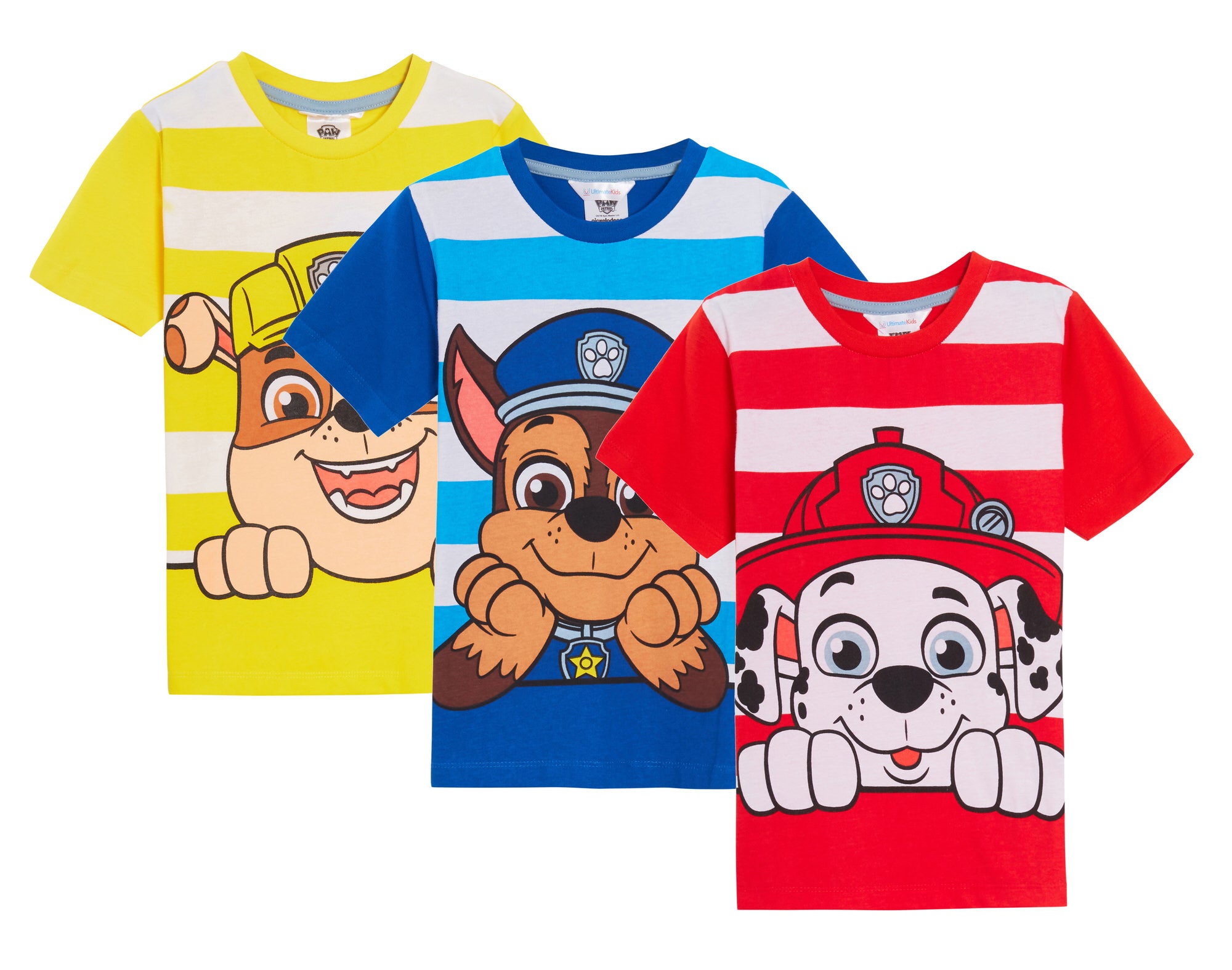 Boys 3 Pack Paw Patrol T-Shirts Chase Marshall Rubble Dress Up Top Short Tees