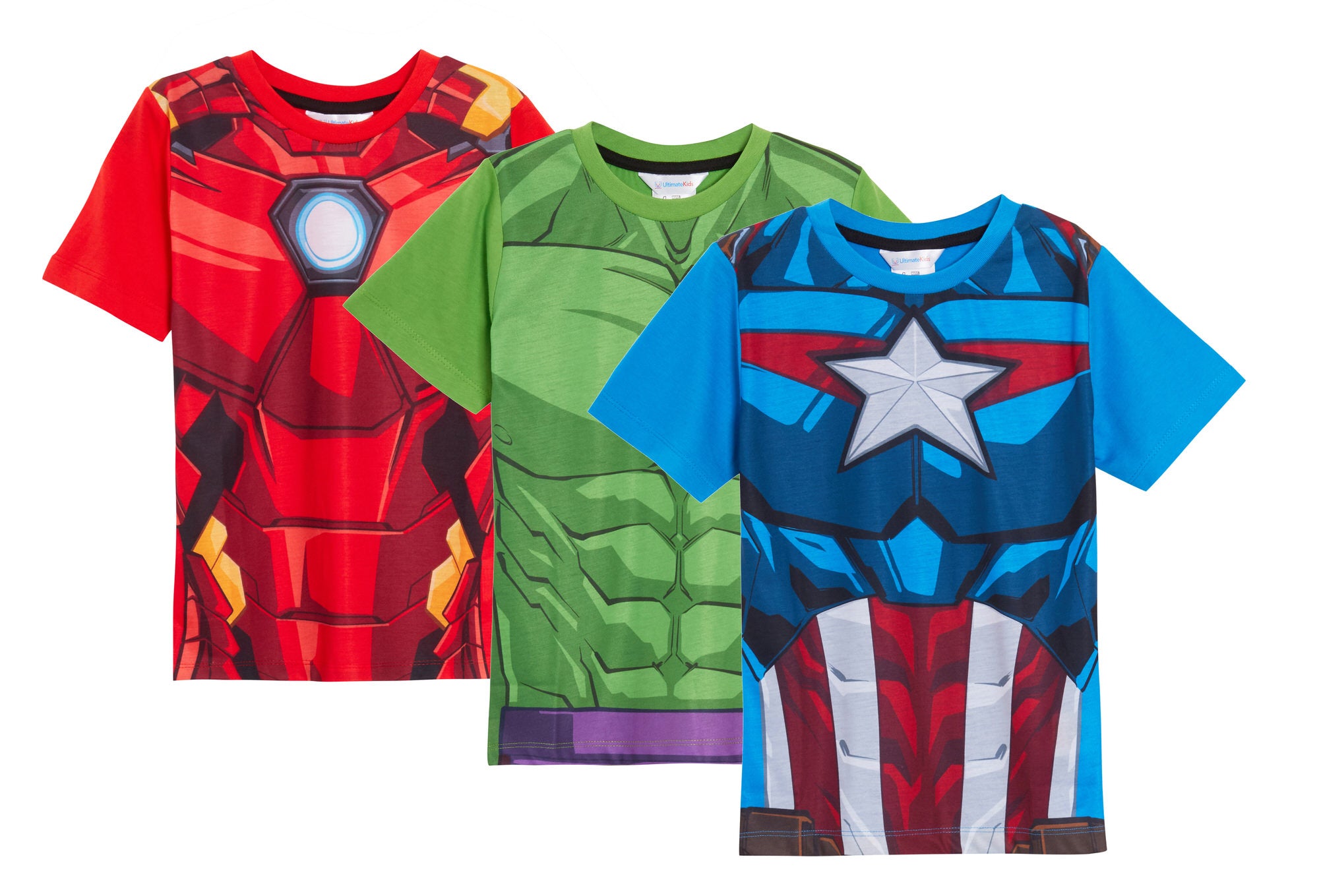 Boys 3 Pack Avengers T-Shirts Kids Captain America Hulk Iron man Dress Up Tops