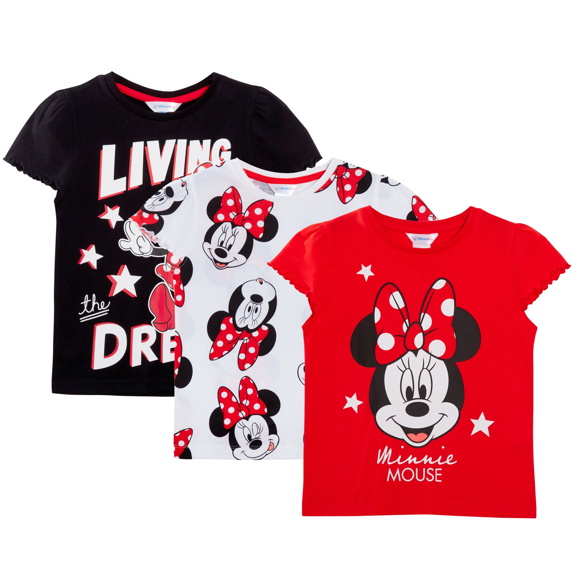 Girls 3 Pack Disney Minnie Mouse T-Shirts For Kids Disney Minnie Dress Up Tops