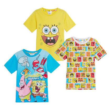 Kids 3 Pack SpongeBob SquarePants T-Shirts Boys Girls Dress Up Tops Summer Tees