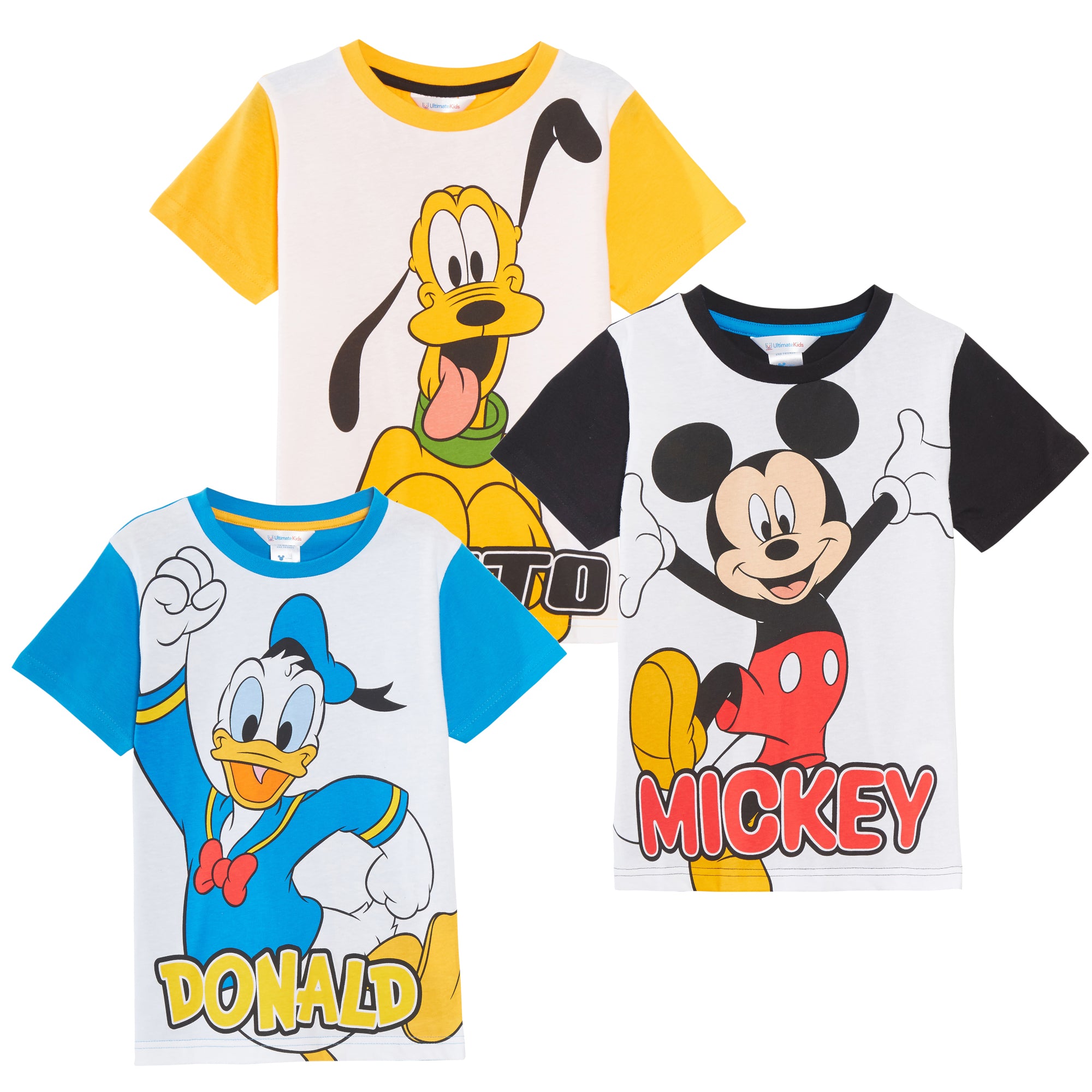 Kids 3 Pack Classic Disney T-Shirts Mickey Goofy Donald Dress Up Top Summer Tees