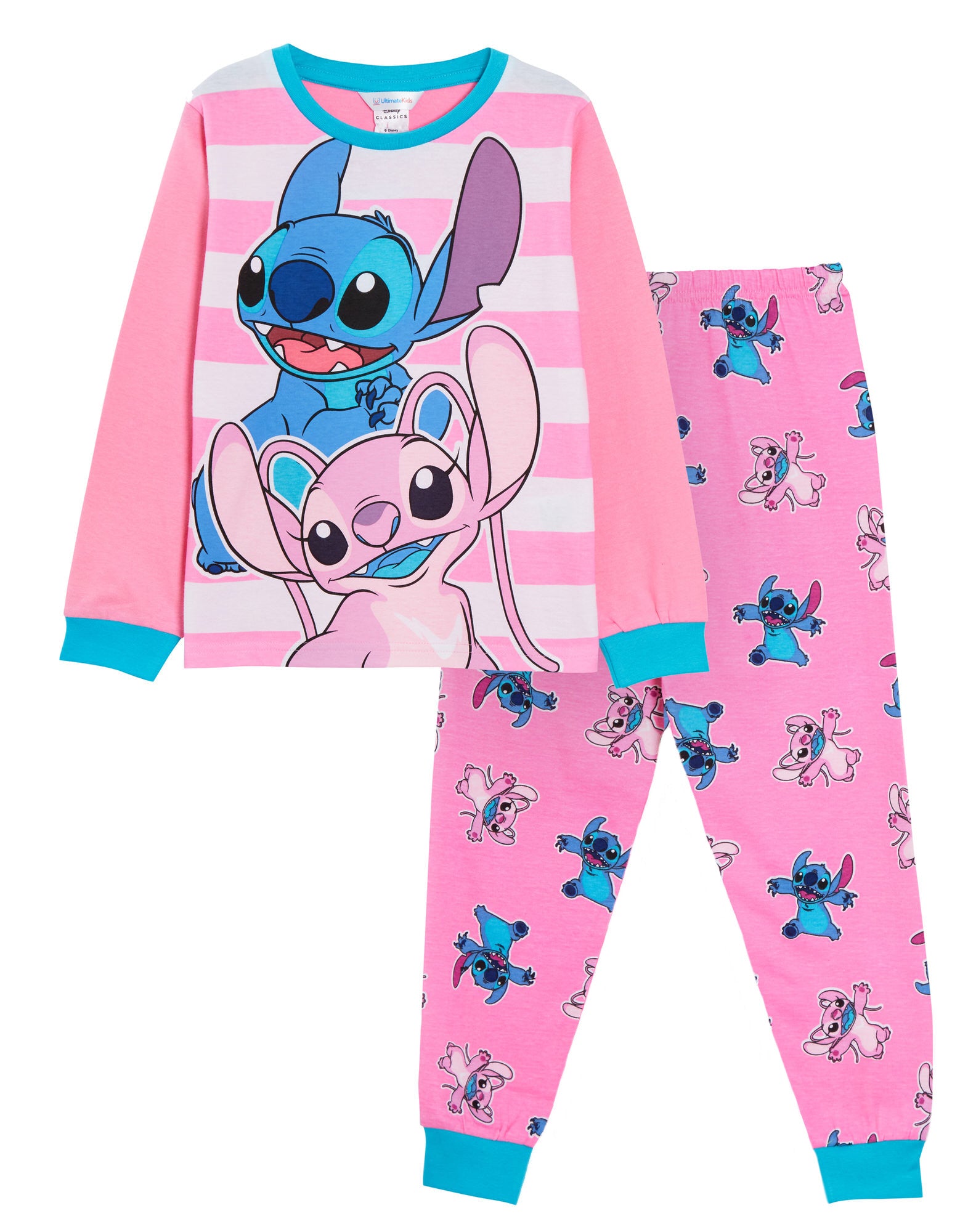 Girls Lilo & Stitch Pyjamas Kids Angel Full Length Pjs Set T-shirt Lounge Pants