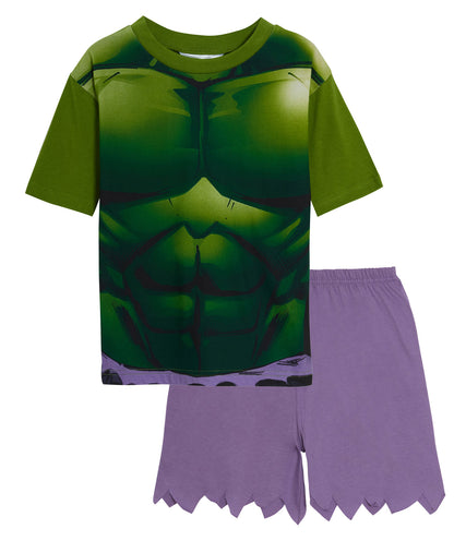 Boys Hulk Dress Up Short Pyjamas Kids Marvel Avengers Novelty Shortie Pjs Set