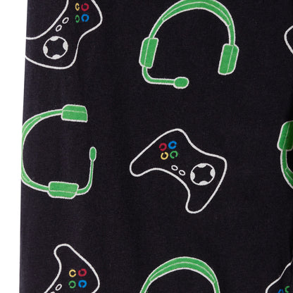 Epic Gamer Pyjamas Boys Gaming Pjs Headset Controller Black T-Shirt Lounge Pants