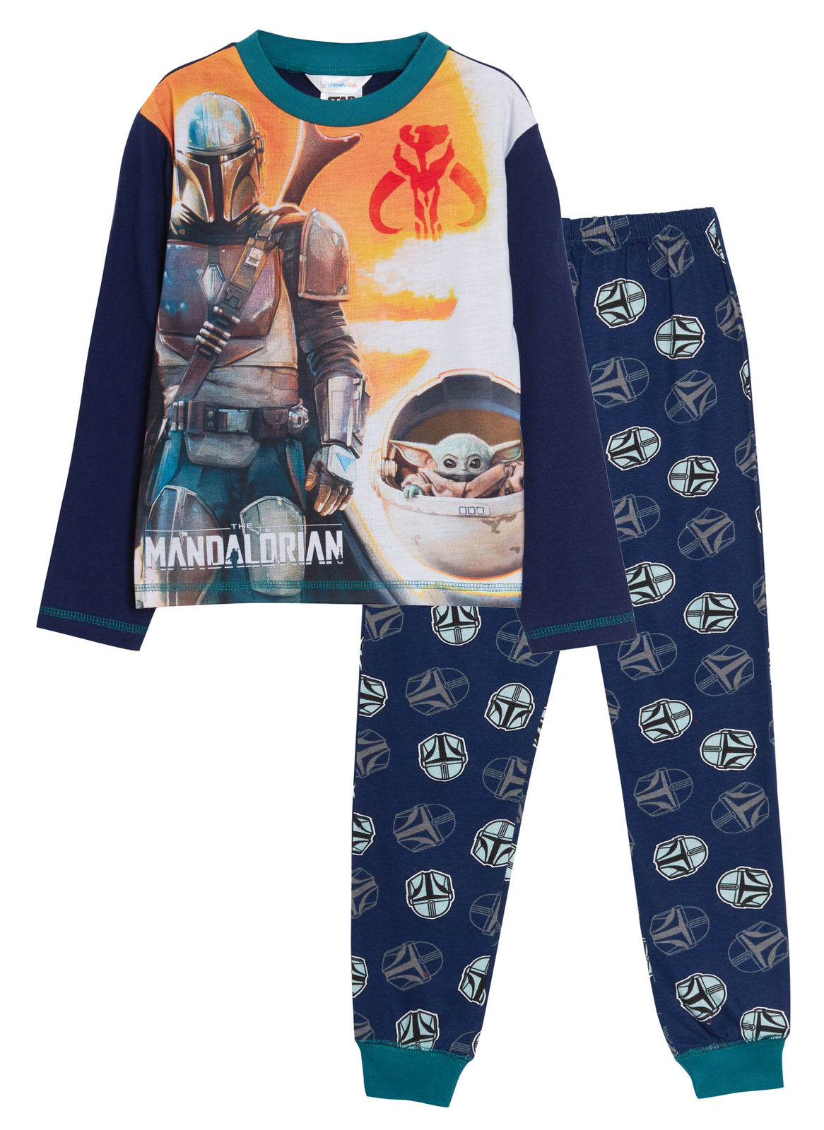 Boys Mandalorian Pyjamas Kids Star Wars Baby Yoda Full Length Pjs Set Nightwear