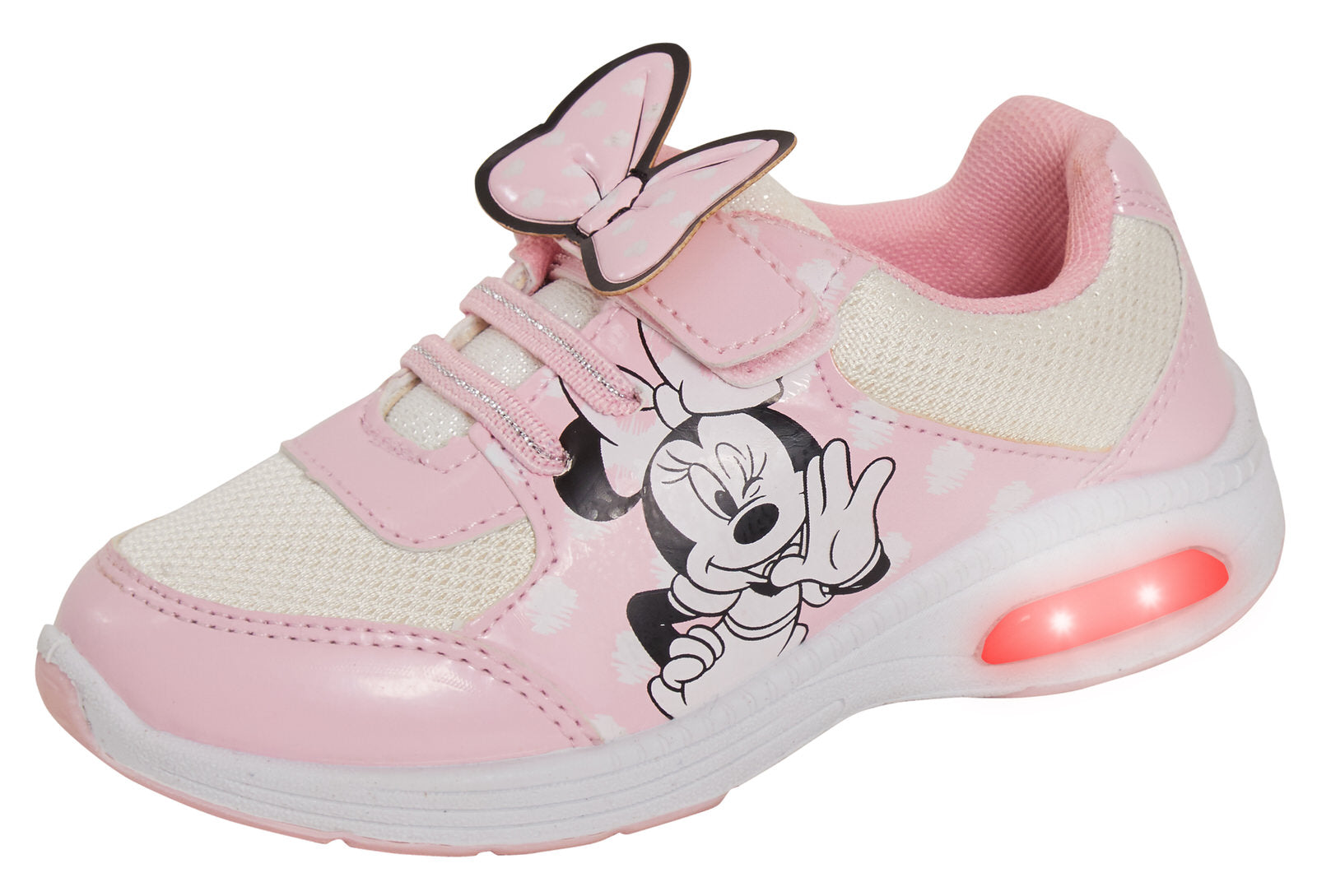 Girls Disney Minnie Mouse Light Up Trainers Kids Easy Touch Fasten Sports Shoes