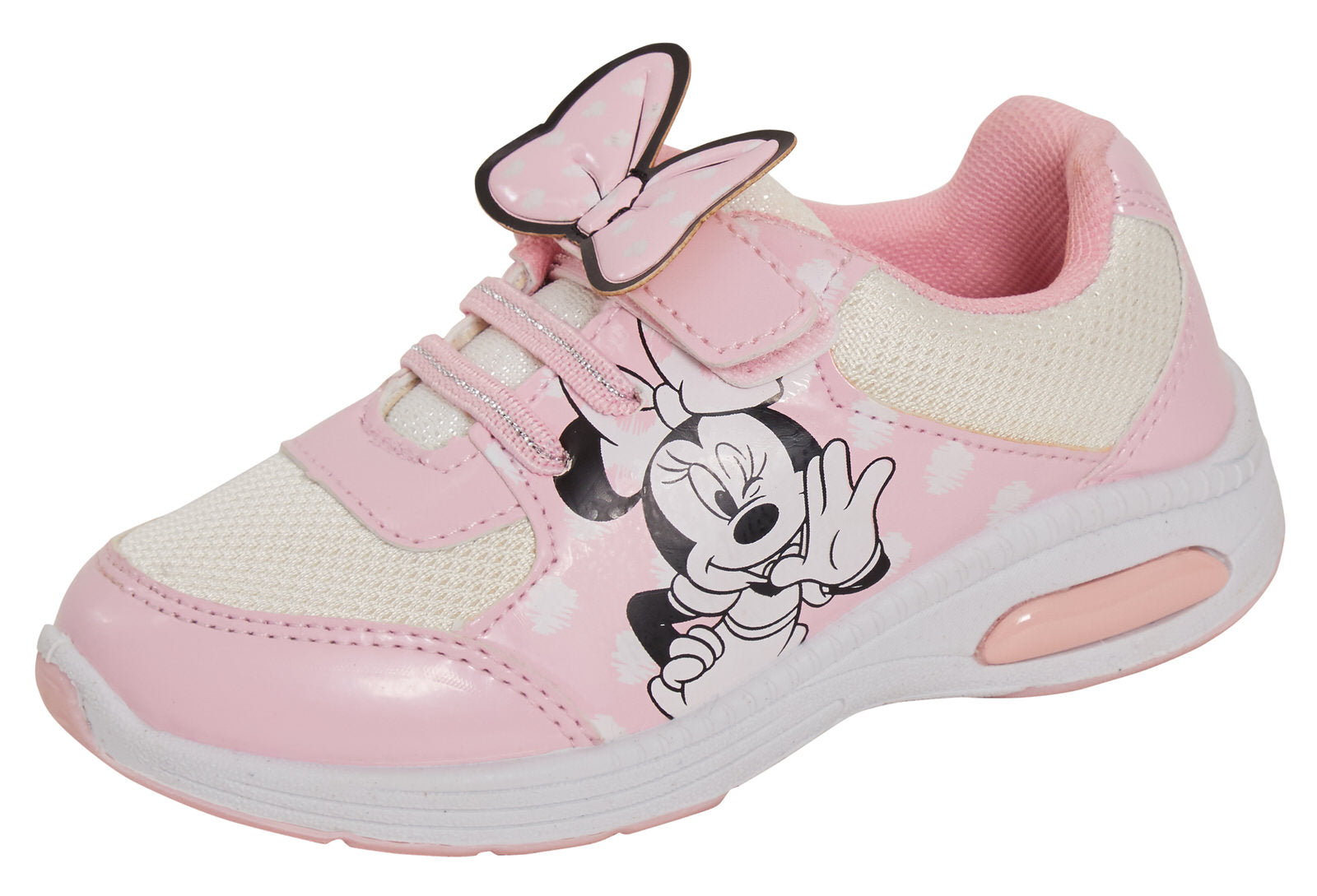 Girls Disney Minnie Mouse Light Up Trainers Kids Easy Touch Fasten Sports Shoes