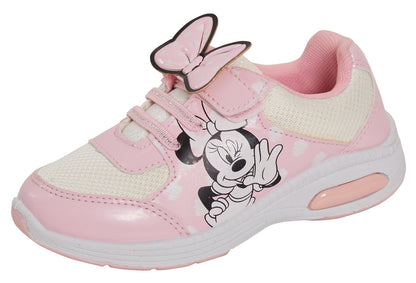 Girls Disney Minnie Mouse Light Up Trainers Kids Easy Touch Fasten Sports Shoes