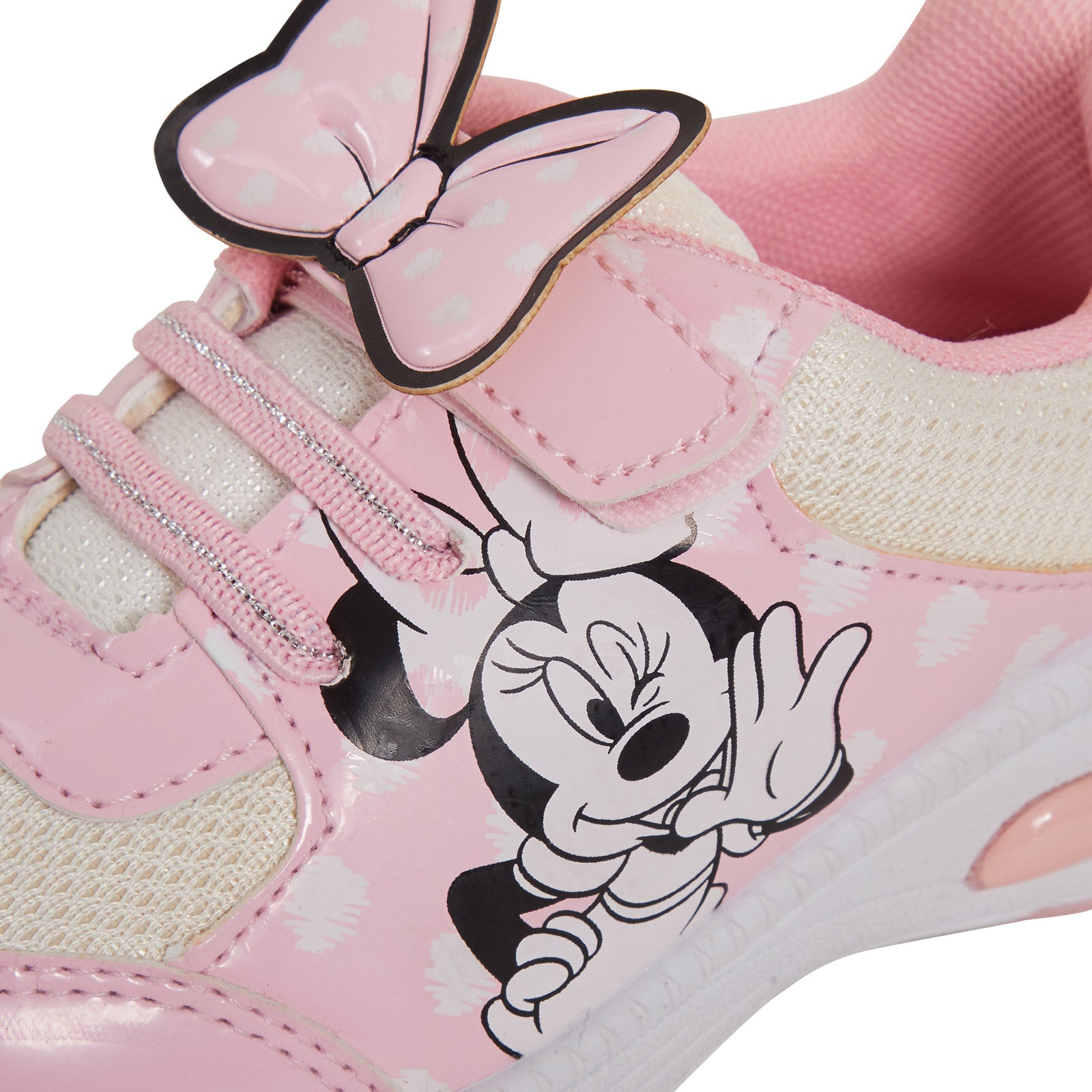 Girls Disney Minnie Mouse Light Up Trainers Kids Easy Touch Fasten Sports Shoes