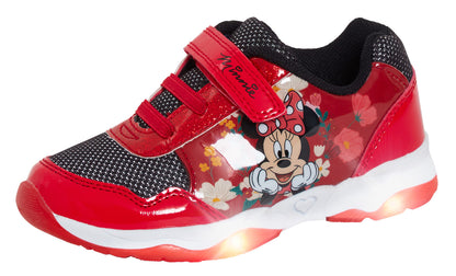Disney Minnie Mouse Girls Light Up Trainers Kids Easy Touch Fasten Sports Shoes