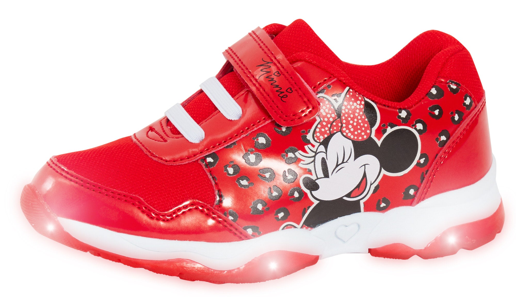 Disney Minnie Mouse Girls Light Up Trainers Kids Easy Touch Fasten Sports Shoes