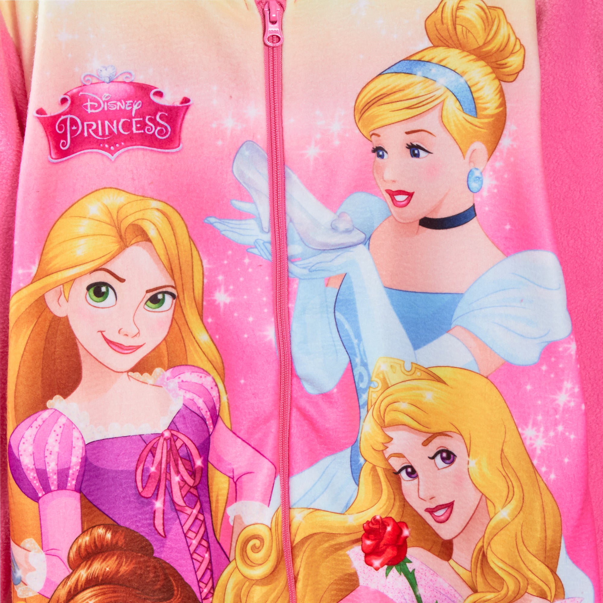 Girls Disney Princess All In One Pyjamas For Kids Fleece Pjs Zipped Nightwear