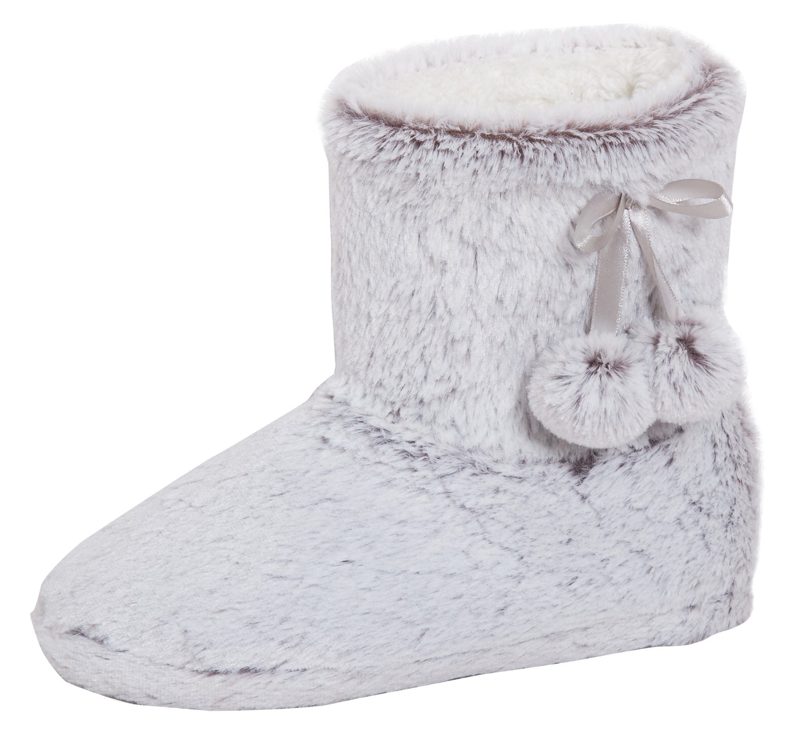 Womens Faux Fur Slipper Boots Ladies Memory Foam Plush Grey Bootie Slippers