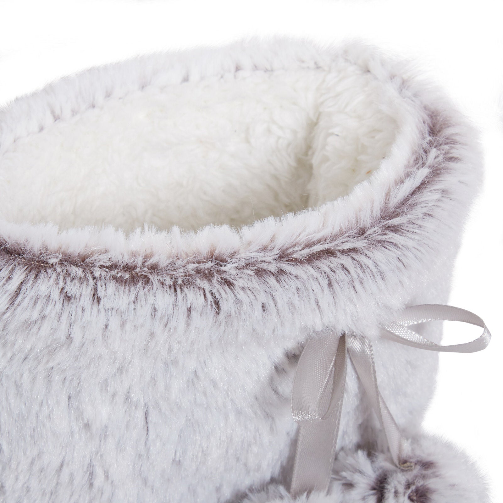 Womens Faux Fur Slipper Boots Ladies Memory Foam Plush Grey Bootie Slippers