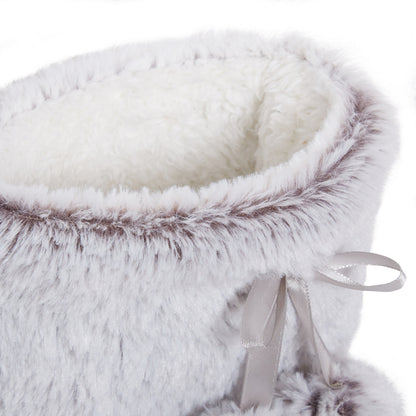 Womens Faux Fur Slipper Boots Ladies Memory Foam Plush Grey Bootie Slippers