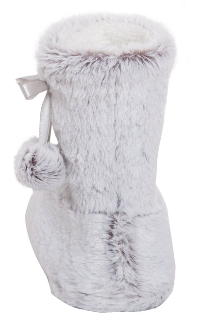 Womens Faux Fur Slipper Boots Ladies Memory Foam Plush Grey Bootie Slippers